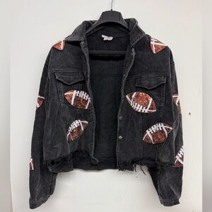 BiBi Black Corduroy Jacket with Sequin Footballs